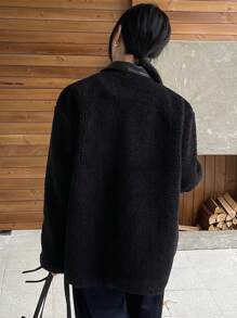 DAZY Women's Solid Color Stitching Thick Warm Regular Coat Winter Business Casual Women Jacket,Fall Women Clothes - Black - View 2