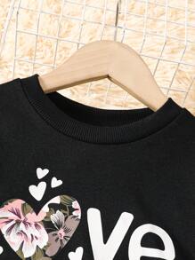 SHEIN Bộ 2 chiếc áo len dài tay in hoa và quần dài, thoải mái thường ngày cho bé gái - màu đen - Xem 4