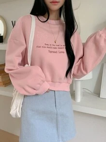 DAZY Flece Oversized Embroidered Cropped Sweatshirt For Women,Fall Clothes