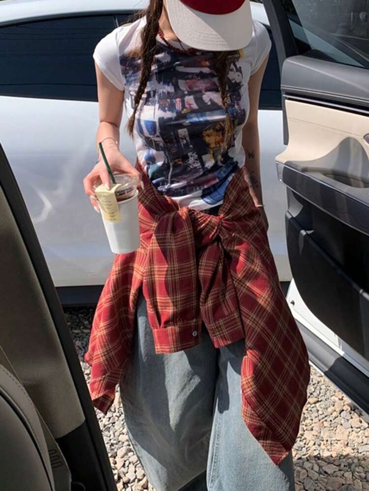 Women's Plaid Loose Collar Spring Autumn Shirt, Suitable For Christmas, Chinese New Year, Spring/Summer/Autumn,Flannels Women,Fall Long Sleeve Top