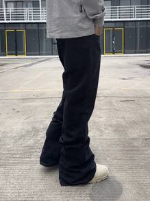 Manfinity EMRG 男士休闲喇叭口袋牛仔裤，纯色修身长款黑色洗水工装牛仔裤，适合送给老公、男朋友的礼物 - 黑色 - 查看 7