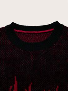 Teen Girl Autumn/Winter Fashion Red & Black Thick Casual Joyful Skeleton Pattern Knit Sweater Dress For Halloween, Suitable For Parties, Autumn Clothes - Multicolor - View 5