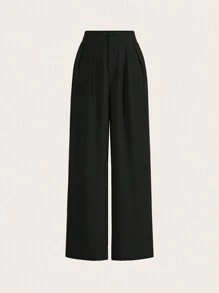 SHEIN Frenchy Mehrteiliges Sommer-Hosenset mit hoher Taille, weite Hose mit hoher Taille, gefaltetes gerüschtes weites Bein, Hose, locker geschnitten, lange Hose - Schwarz und Weiss - Übersicht 3