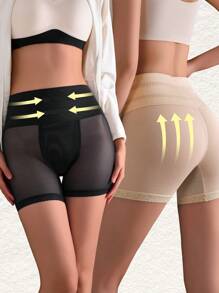 2pcs Women Solid Color Mesh Splicing Shaping Shorts Set - Multicolor - View 6