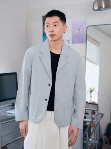 Manfinity Homme Men's Loose Fit Casual Retro Striped Light Blue Denim Jacket - Light Wash - View 6