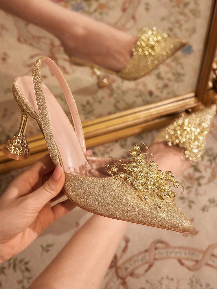 CUCCOO TILAWA Women's Solid Color Pointed Toe Fashionable Party With Rhinestone High Heels Shoes Spring Shoes Spring Break Easter Prom Heels For Christmas