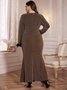 Modelyn Plus Size Elegant Shiny Slit Mermaid Hem Dress, Spring & Fall Clothes