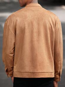 Manfinity Bizformal Men Suede-Like Split Line Stand Collar Casual Jacket, Grunge, Fall - Brown - View 6