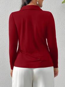 SHEIN Privé Plus Size Fitted Ruched Collar T-Shirt