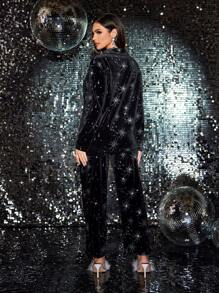 Firework Velvet Print Cozy Velvet Shirt & Pants Sleepwear Set