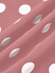 SHEIN Clasi Plus Size Women's Casual Polka Dot Wide Leg Pants With Frill Waist - Pink - View 3