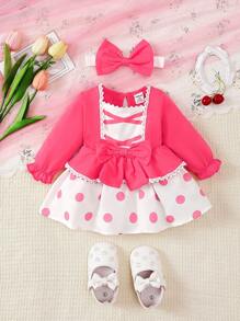 SHEIN Newborn Baby Girl Fashion Mesh Design Dress, Pink