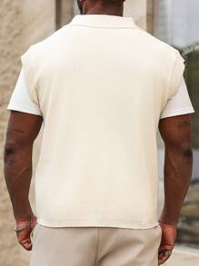 Manfinity Homme Men's Plus Size Solid Color Polo Collar Casual Sweater Vest For Autumn/Winter - Apricot - View 2