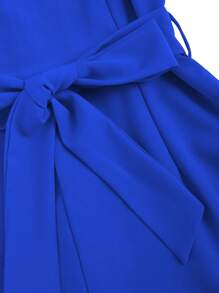 Chiquease Women's Solid Color V-Neck Belted Summer Short-Sleeved Jumpsuit - Blue - View 5