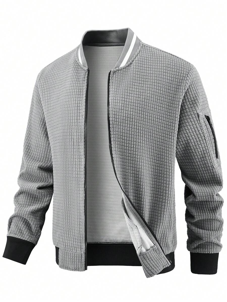 Manfinity Homme Grey Men's Plaid Patterned Cardigan Jacket, Autumn/Winter - Grey - View 1