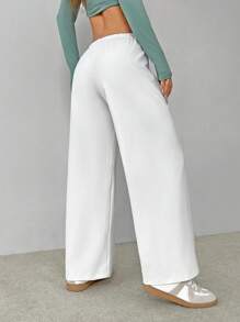 SHEIN VCAY Plus Size Casual Solid Color Drawstring Waist Pants