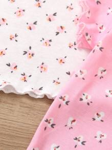 SHEIN Elladie kids 4件套女童圆领荷叶边短袖休闲T恤，夏季假日 - 彩色 - 查看 8