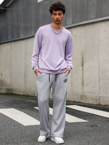 Manfinity Hypemode Men's Plain Crew Neck Long Sleeve Casual Sweatshirt With Embroidered Back - Purple - View 4