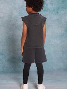 SHEIN Tween Boy Knitted Hooded T-Shirt And  2 In 1 Sports Pants Set, 2pcs - Black and White - View 2