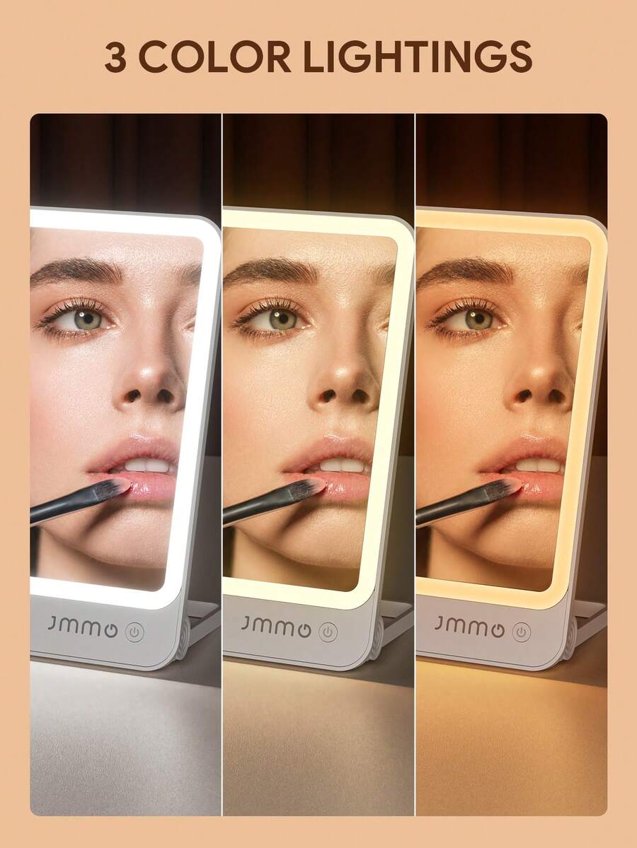 JMMO LED Makeup Vanity Mirror With Stand & 3 Color Lights,Foldable