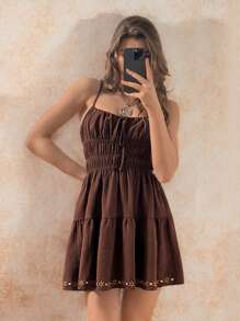 Forever 21 女士夏季度假刺绣吊带迷你连衣裙 - 摩卡棕 - 查看 6