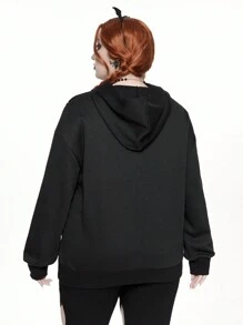 ROMWE Plus Size Halloween Pumpkin, Bat & Skeleton Print Pullover Hoodie, Fall Clothes
