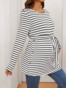 SHEIN Camiseta de lactancia casual de rayas para maternidad, primavera y otoño - Blanco - Ver 3