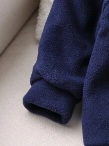 1 pièce Veste à col montant et zip pour bébé garçon en polaire, avec lettres et poches, porter décontracté pour l'extérieur, chaud pour l'automne/l'hiver - Bleu marine - Voir 7