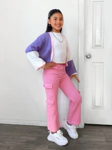 Tween Girl Casual Knit Patchwork Long Sleeve Cardigan Jacket, Autumn & Winter - Multicolor - View 5