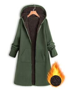 SHEIN LUNE Áo hoodie nỉ trơn màu thường ngày cỡ lớn - màu xanh lá - Xem 1