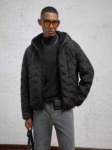 AKNOTIC Business Casual Men's Slim Fit Casual Hooded Thickened Padded Coat, Suitable For Winter