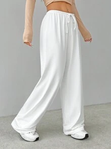 SHEIN Tall Soft White Knitted Home Baggy Pants, Loose Pants - White - View 4