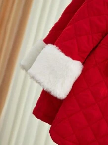 SHEIN 2 件套女婴红色圣诞加厚外套带帽，优雅迷人，温暖装扮，适合日常休闲装和度假装 - 彩色 - 查看 6
