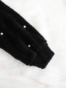 SHEIN Teen Girls Knitted Solid Double-Sided Fleece Studded Loose Casual Crew Neck Sweatshirt