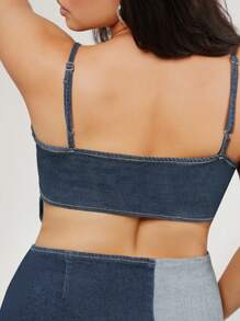 evoluSHEIN X Anitta Luiza Gafas Vestido vaquero de verano, vacaciones, fiesta, Acción de Gracias, cumpleaños y festivales, de talla grande, en estilo de diseñador con bloques de color en contraste y recortes