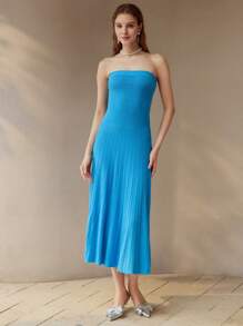 MOTF PREMIUM WOMEN PLAIN FLARED HEM TUBE DRESS - Blue - View 5