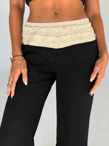 Aloruh Women's Autumn/Winter New Color Block Ruffle Patchwork Flared Pants