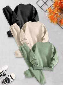 2pcs Baby Boy Casual Fashion Simple Creative Letter Slogan Print Pullover Sweatshirt And Jogger Pants Set, Fall Clothes - Multicolor - View 2