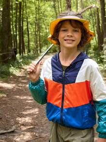 SHEIN Boys Colorblock Outdoor Casual Hooded Jacket, Versatile Fashion Fall Outfit For Daily Wear - Multicolor - View 3