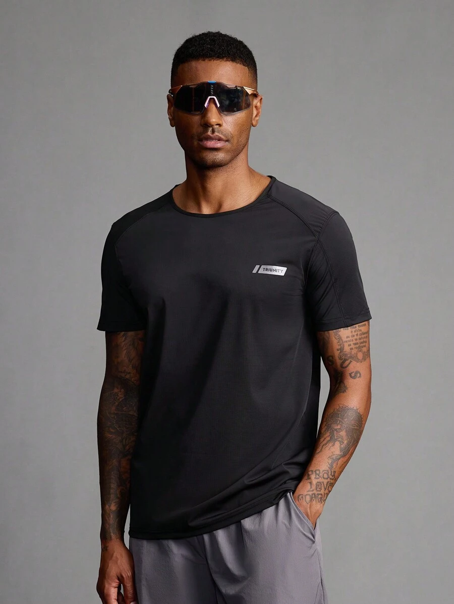 Coreblaze Boyfriend Style Men's Letter Print Round Neck Raglan Sleeve Casual Fitness Workout T-Shirt Gym Clothes - Black - View 1