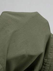 Elaquor Shorts Plus Size de Cor Sólida com Bainha Franzida Francesa - Verde Militar - Visão 12