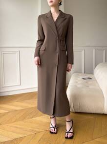 Modelyn 女式不对称翻领长袖纽扣前开襟简约休闲西装外套（秋冬款）