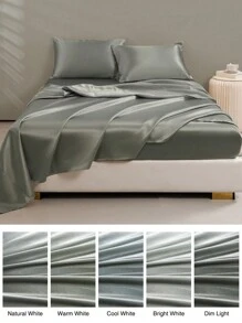 Satin Sheet Set - Light Grey - View 7