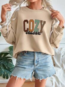 SHEIN LUNE Fall Clothes Women,Long Sleeve Tops,Casual - Apricot - View 3