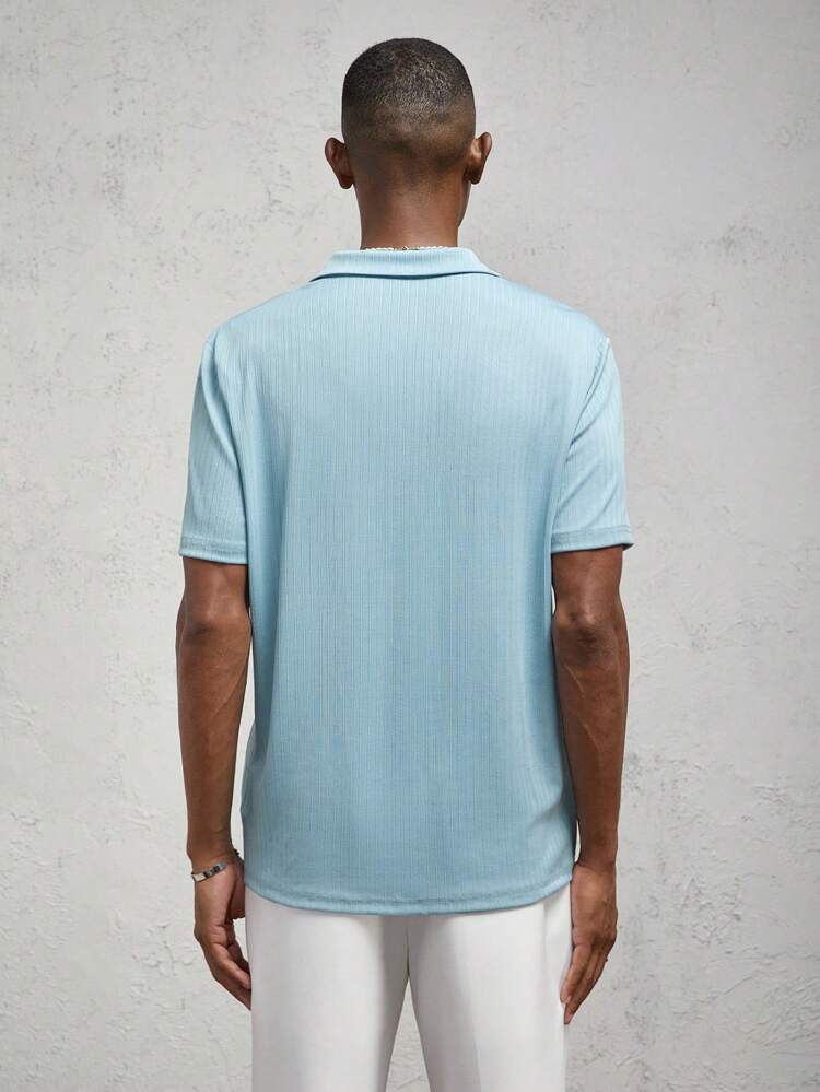 Men's Fitted Knit Letter Print Lapel Casual Polo Shirt, Summer