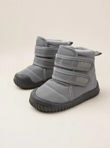 1 par de botas de nieve forradas térmicamente, casuales y sencillas con cierre de gancho y bucle, para niños pequeños, aptas para invierno