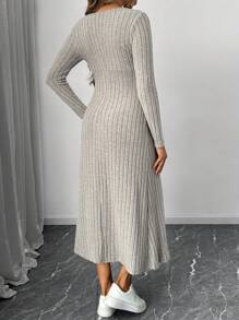 SHEIN Maternity Solid Color Round Neck Long Sleeve Simple Long Casual Dress