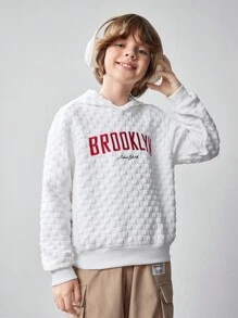 SHEIN Áo nỉ rộng rãi in chữ dành cho bé trai tuổi teen, trang phục thể thao thường ngày. - trắng - Xem 4