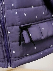 SHEIN 年轻女孩休闲日常连帽插肩长袖保暖衬里加厚防风保暖棉服外套 - 藏蓝色 - 查看 3