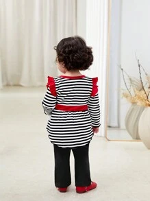 Bộ đồ liền thân hình trái tim sọc đen trắng ấm áp, thoải mái và thời trang cho bé gái, mùa thu/đông - Nhiều màu - Xem 2